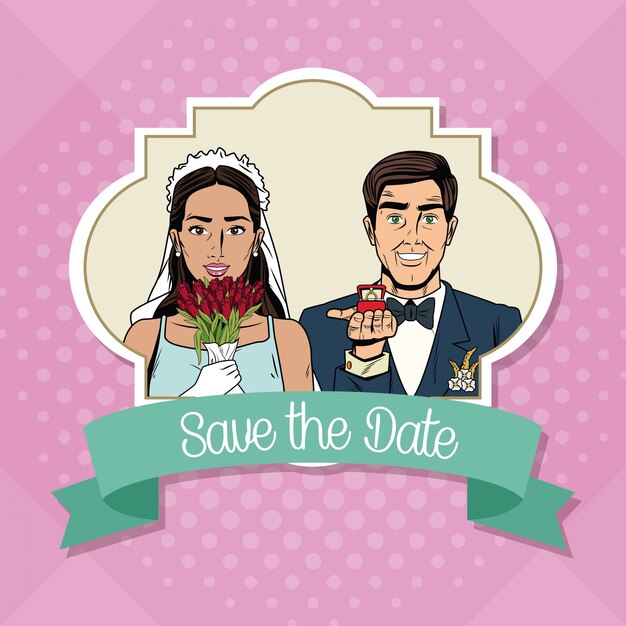 Save the date pop art cartoon