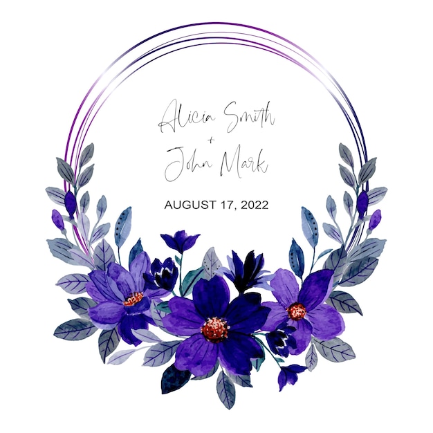 Vector save the date purple floral watercolor wreath