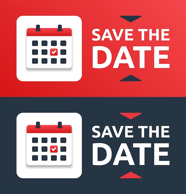 Save the date vector banner illustration with calendar icon symbol.