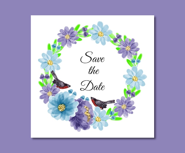 Save the date watercolor blue purple flowers