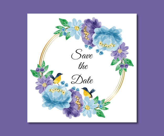 Salva la data fiori viola blu acquerello