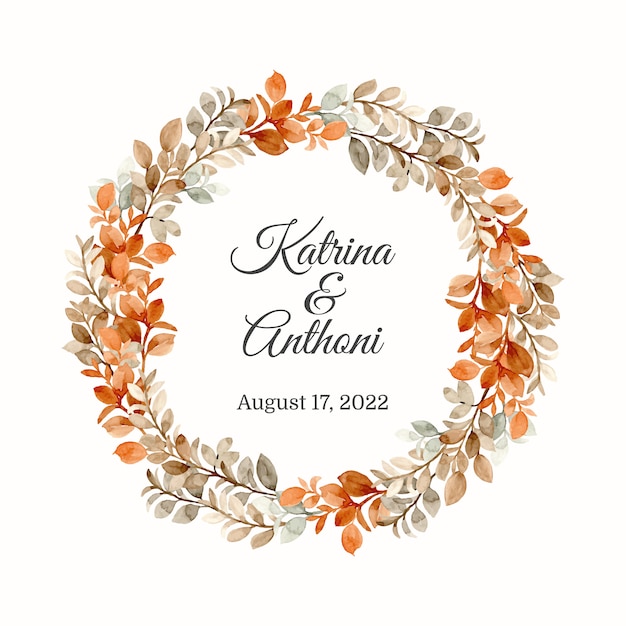 Vector save the date. watercolor brown leaves wreath
