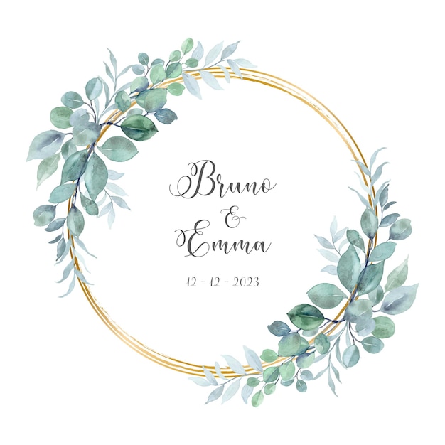 Save the date watercolor eucalyptus with gold circle