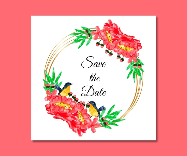 Save the date watercolor red flowers