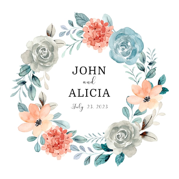 Save the date watercolor rose wreath