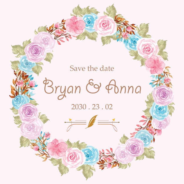 Save the date wedding card template with gorgeous floral wreath