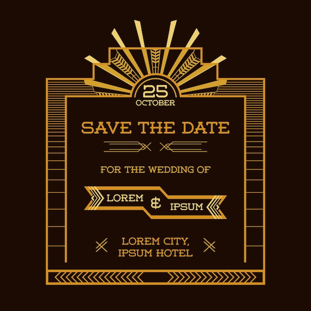 Save the date  wedding invitation card  art deco