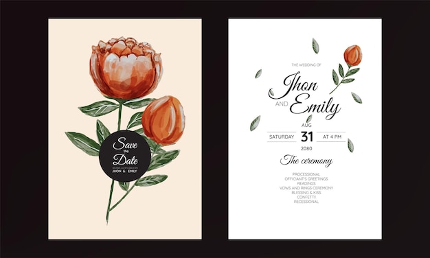 Vector save the date wedding invitation card suite with piony flower