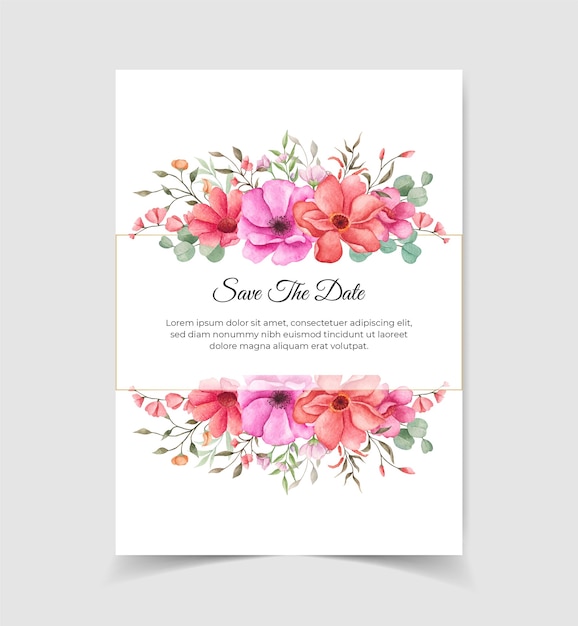 Save the date wedding invitation card with floral arrangements