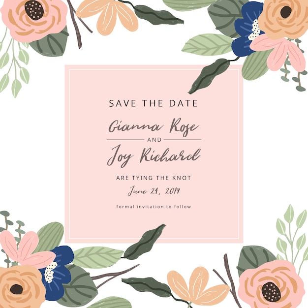 save the date with beautiful floral background