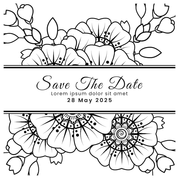 Save the date with mehndi flower decoration in ethnic oriental doodle ornament