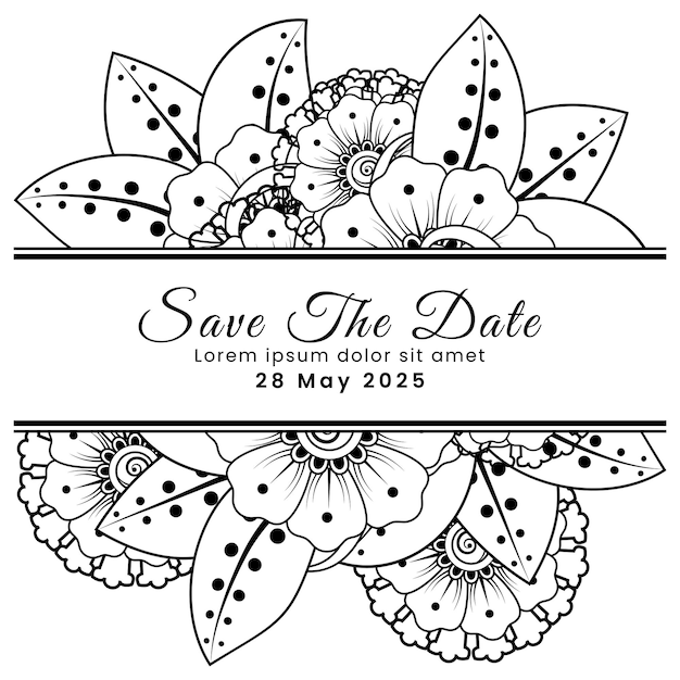 Save the date with mehndi flower decoration in ethnic oriental doodle ornament