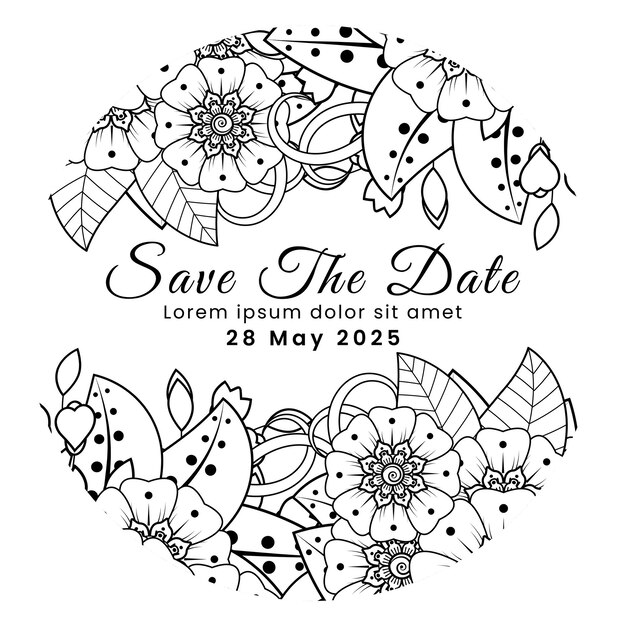 Save the date with mehndi flower decoration in ethnic oriental doodle ornament