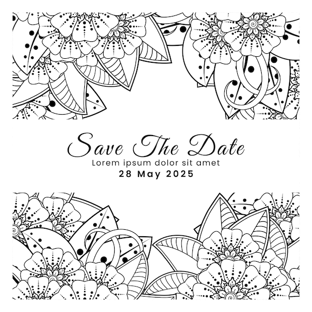 Save the date with mehndi flower decoration in ethnic oriental doodle ornament