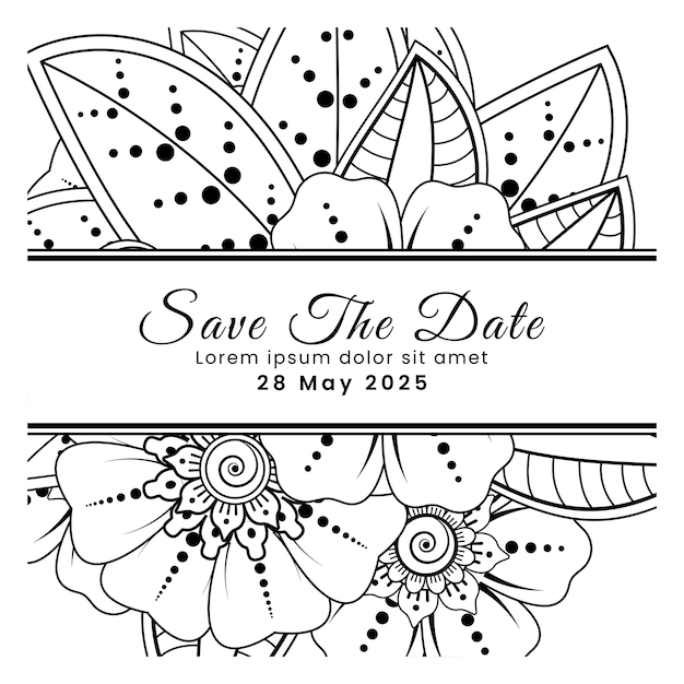 Save the date with mehndi flower decoration in ethnic oriental doodle ornament