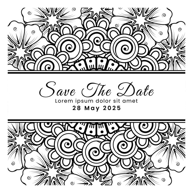 Save the date with mehndi flower decoration in ethnic oriental doodle ornament