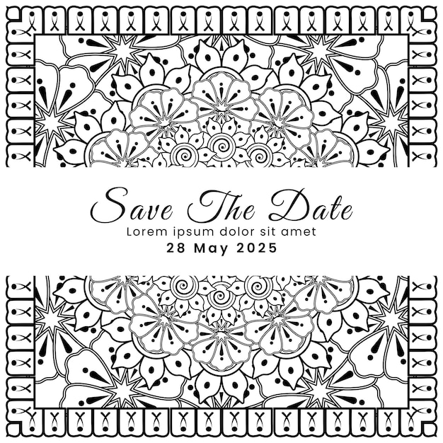 Save the date with mehndi flower decoration in ethnic oriental doodle ornament