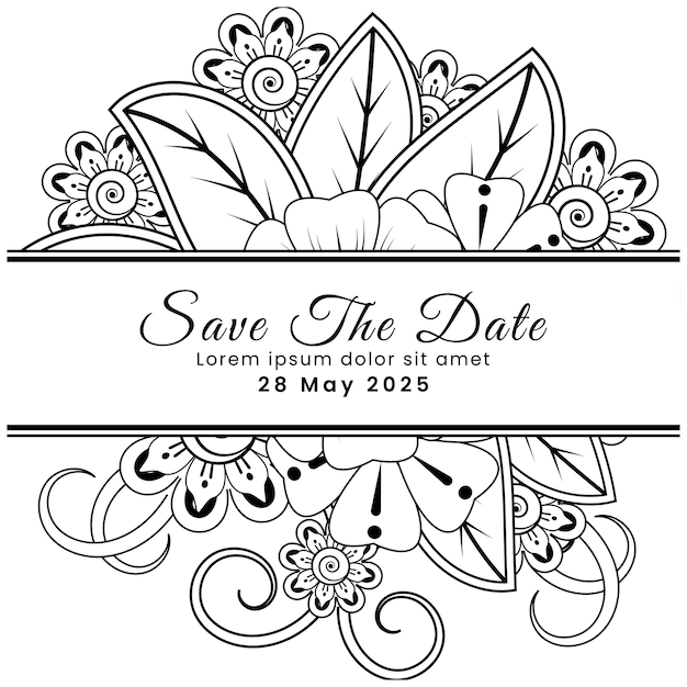 Save the date with mehndi flower decoration in ethnic oriental doodle ornament