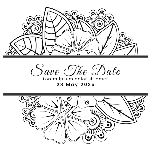 Save the date with mehndi flower decoration in ethnic oriental doodle ornament