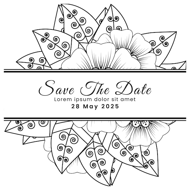 Save the date with mehndi flower decoration in ethnic oriental doodle ornament