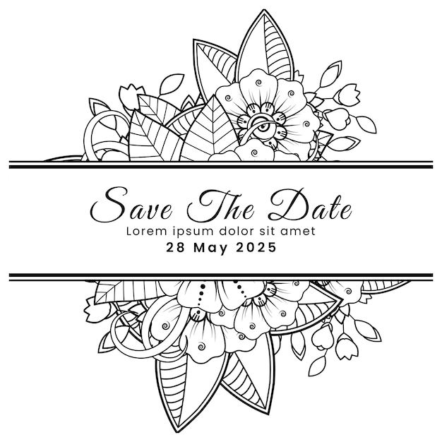 Save the date with mehndi flower decoration in ethnic oriental doodle ornament