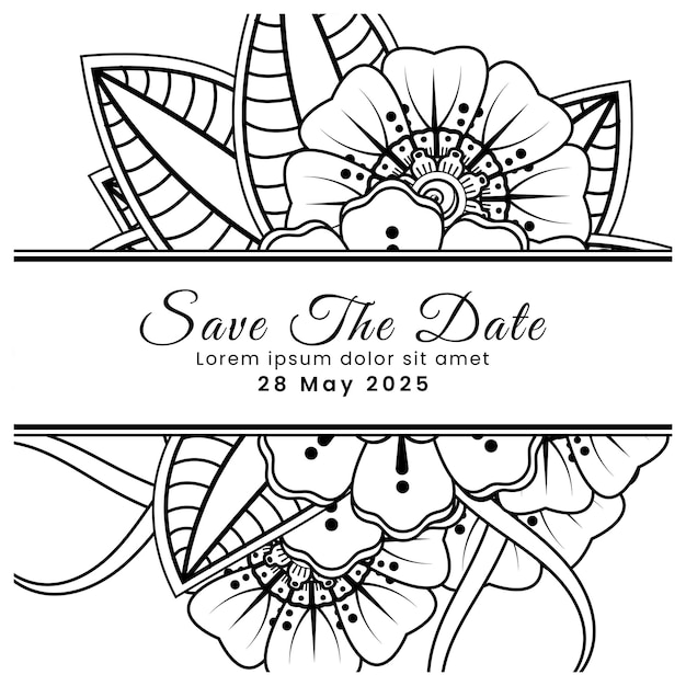 Save the date with mehndi flower decoration in ethnic oriental doodle ornament