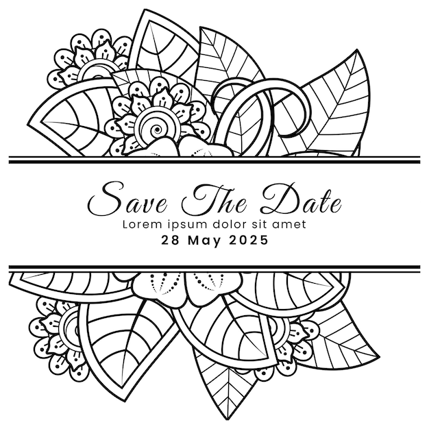 Save the date with mehndi flower decoration in ethnic oriental doodle ornament