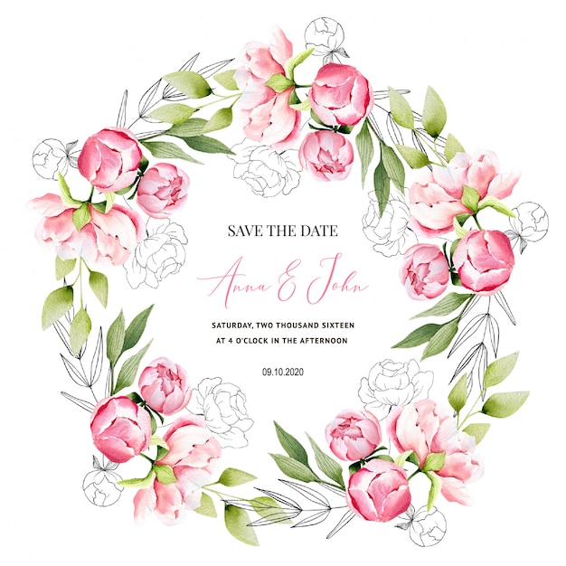 save the date with peony wedding invitation