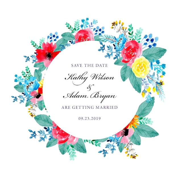 Save the date with watercolor flower frame