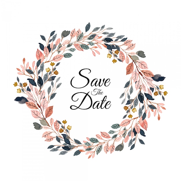 Save the date with watercolor leaves wreath