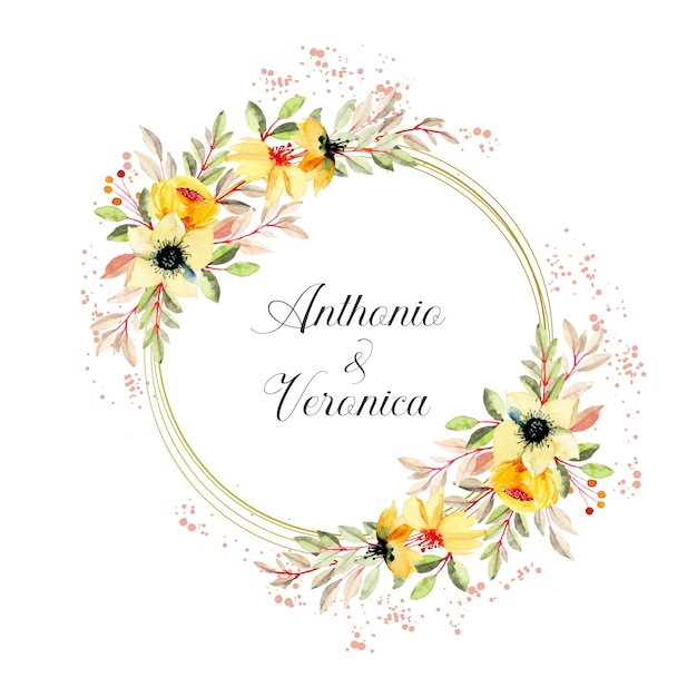 save the date. yellow floral watercolor wreath