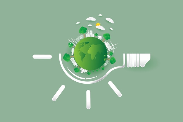 Vector save earth concept, paper cut style