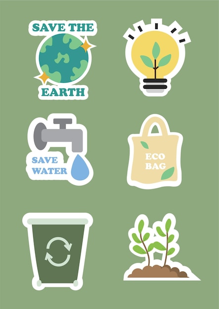 Vector save the earth global ecology sticker illustration set