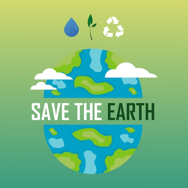 水、植物、リサイクルを保護することで、地球のイラストレーターのデザインを保存します