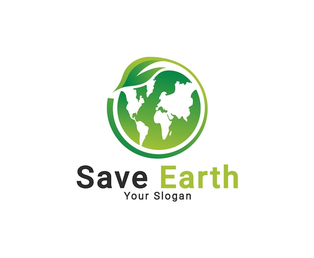 Salva il logo della terra il logo del mondo verde salva il modello di logo della natura di ecologia