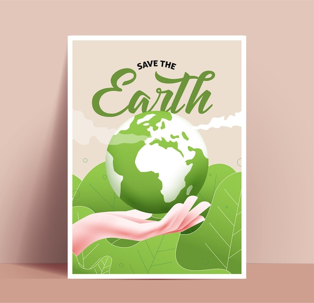 Salva il poster o la carta o l'invito della terra sul modello di progettazione banner