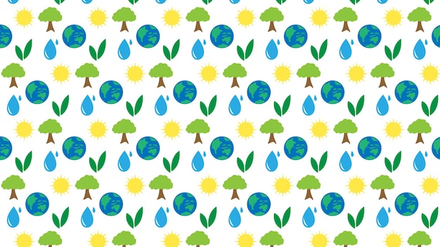 Vector save earth seamless pattern with sun globe water and tree icon