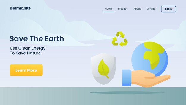 Vector save the earth use clean energy to save nature for website template landing homepage flat isolated background vector design illustration