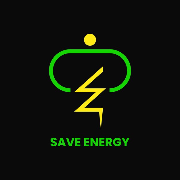 에너지 절약 로고. 이 로고는 인간의 포옹과 번개 개념의 조합입니다.