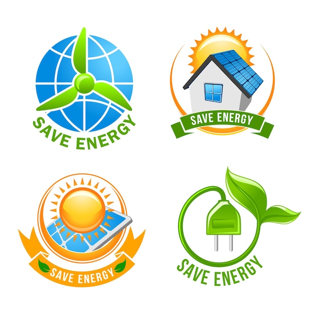 Vector save energy solar wind eco power symbol set