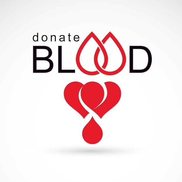 Save life and donate blood, rehabilitation conceptual vector illustration created using heart shape and blood drops.