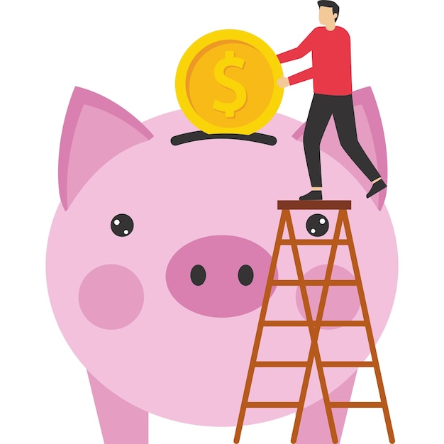 Save money in a big piggy bank Vector illustration in flat style