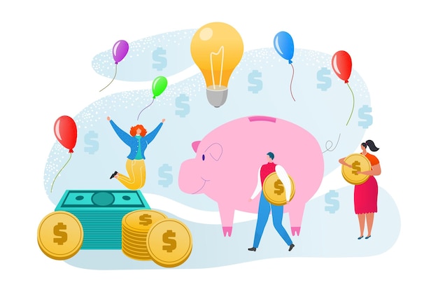 Save money or invest isolated vector illustration piggy bank coins cash and investment money in