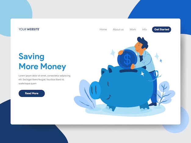 Risparmiare denaro con piggy bank illustrazione per pagine web