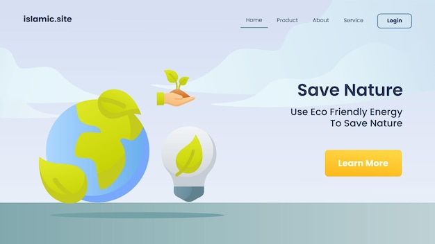 Vector save nature use eco friendly energy to save nature for website template landing homepage flat isolated background vector design illustration