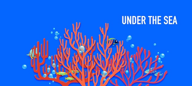 Vector save the ocean sea paper cut reef corals and fish