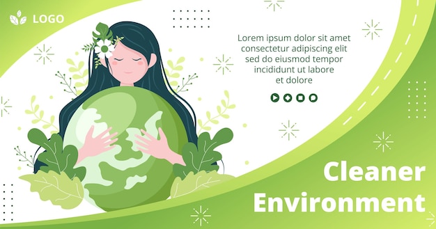 Save Planet Earth Facebook Post sjabloon platte ontwerpomgeving met eco vriendelijke bewerkbare illustratie vierkante achtergrond op sociale media of wenskaart