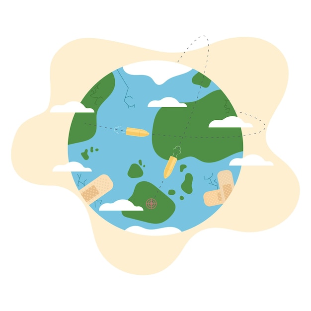 Vector save the planet the earth is wounded and in patches splits across the planet shots