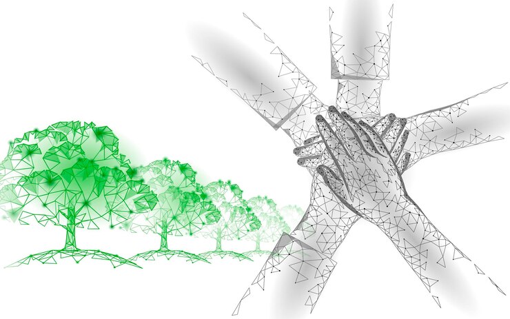 Vector save planet nature environment grow life eco people together work on solution polygon triangles low