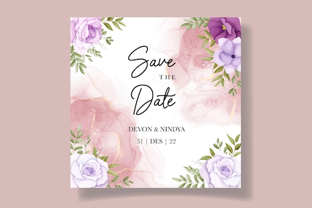 Save the date ansichtkaart met paarse bloemen en groen